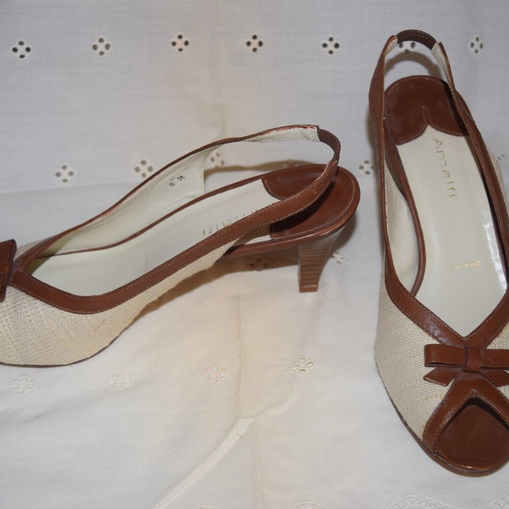 Amalfi Linen Peep Toe Sling Back Heels